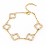 925 sterling silver four-leaf clover bracelet | pink moissanite | 14K gold-plated