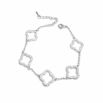 925 sterling silver four-leaf clover bracelet | silver moissanite |