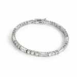 925 Sterling Silver Alternating Round & Baguette Moissanite Tennis Necklace | Timeless Luxury Jewelry