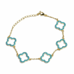 925 Sterling Silver Clover Bracelet | Turquoise Moissanite | 14K Gold Plated