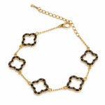 925 sterling silver four-leaf clover bracelet | black moissanite | 18K gold-plated