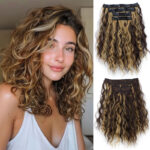 Clip In Hair Extensions 4Pcs Set | Synthetic Water Wave Curly Hair | Natural Black Brown Blonde Highlights