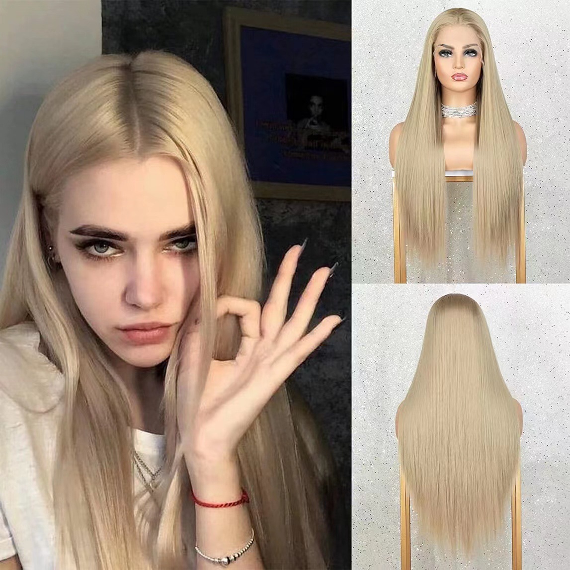 O1CN01z3QMYA29rTVUv6EfO_!!2219153388121-0-cib Long Straight Lace Front Wig - Heat Resistant Synthetic Hair for Women - Natural Looking Daily & Party Style - Image 1