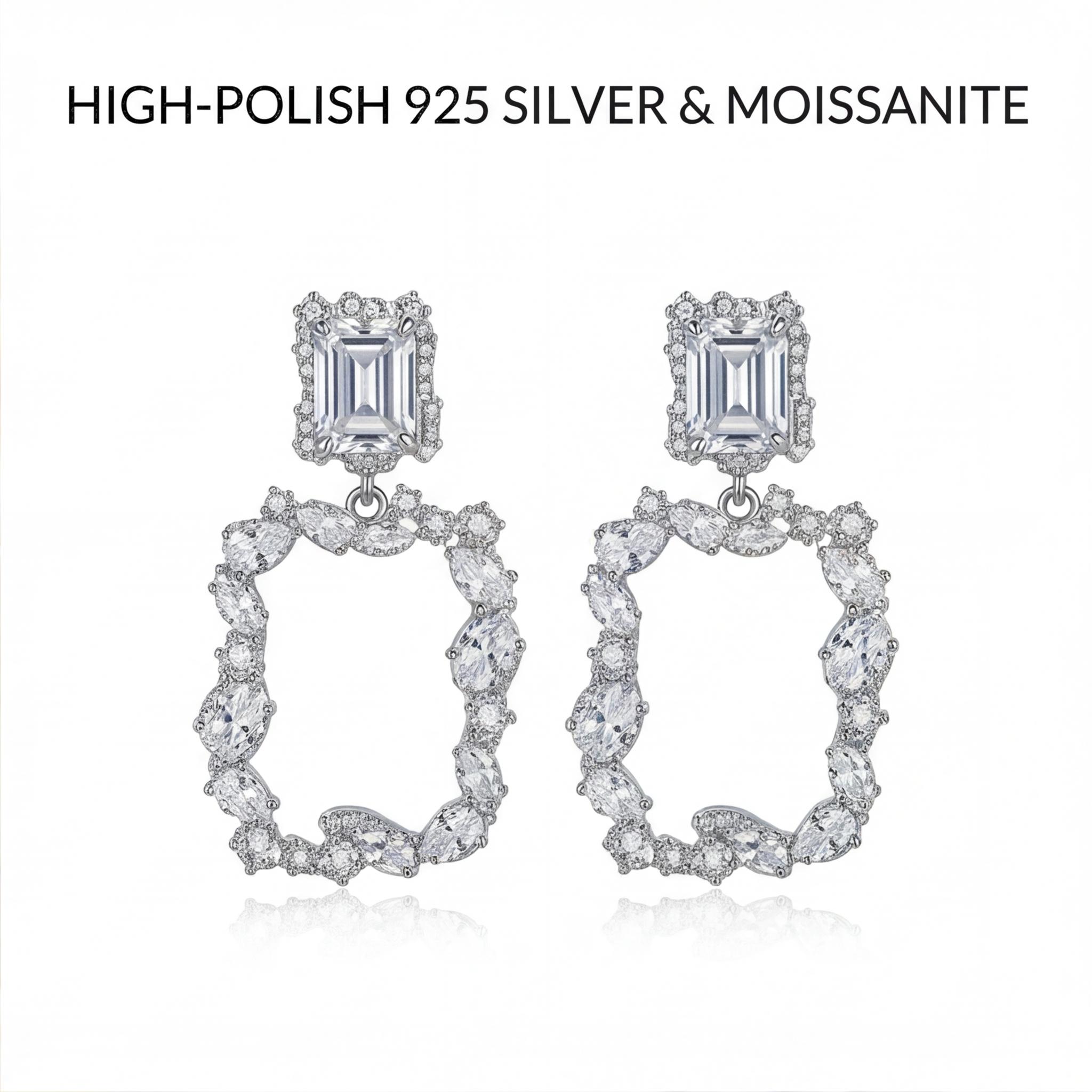 gen_02b31235658e60218cc76942a40ddea3_1_1_part2 925 Sterling Silver Moissanite Drop Earrings - Emerald Cut & Marquise Statement Earrings - Image 1