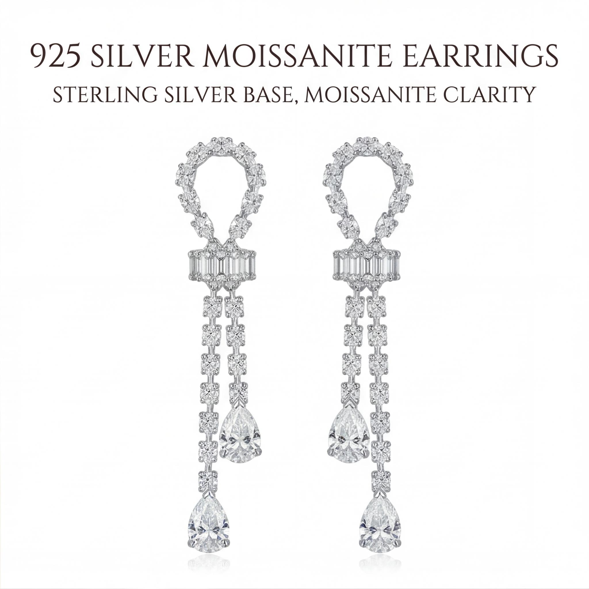 gen_46e30bfda5aa4a0d408bbc75367da408_1_1_part2 925 Sterling Silver Moissanite Drop Earrings - Double Teardrop Tassel Wedding Earrings - Image 1