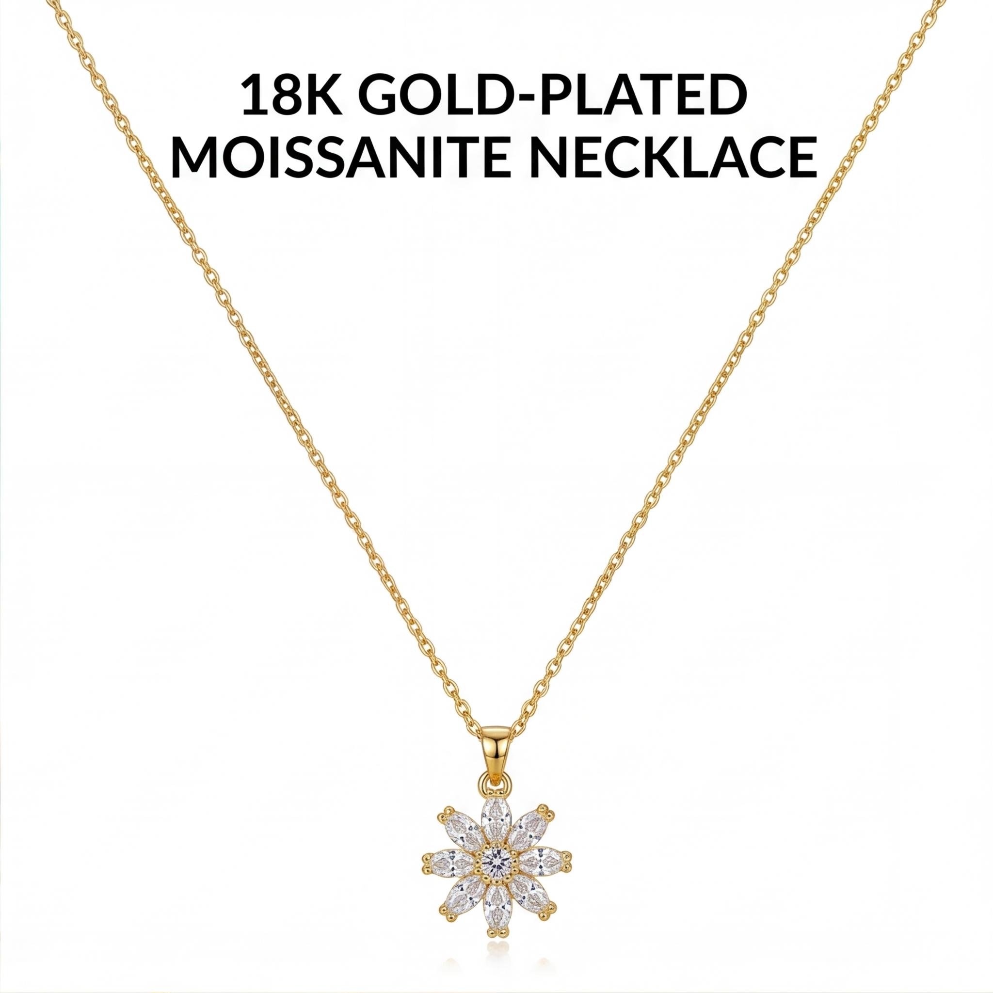 gen_8ebf9199c402fa2c030c1a8e2af82f4e_1_1_part2 18K Gold Plated Rotatable Clover Moissanite Necklace | 925 Silver Sunflower Daisy Pendant | Sparkling Adjustable Jewelry - Image 1