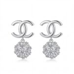 925 Sterling Silver Moissanite Double C Drop Earrings - Sparkling Ball Charm Statement Earrings
