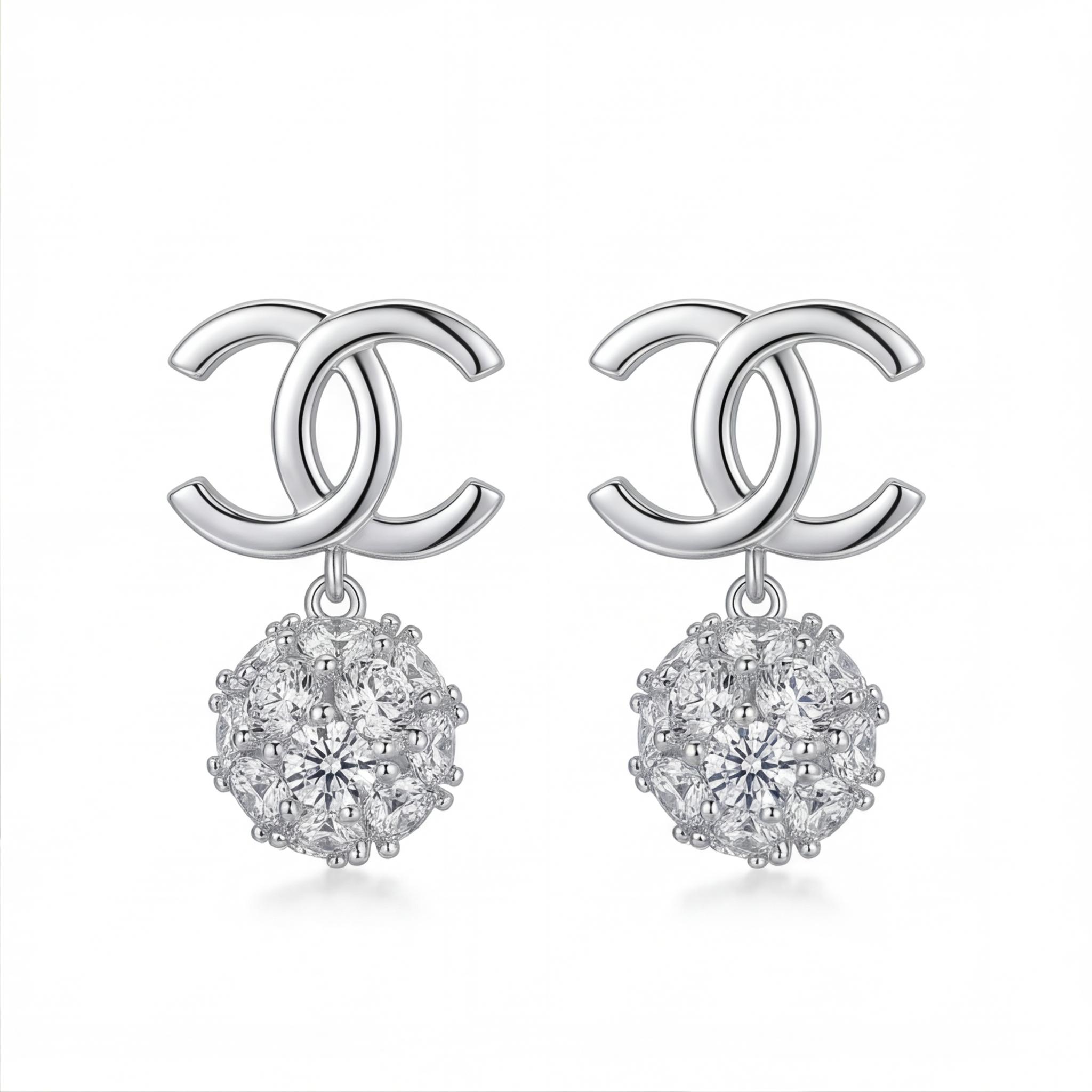 gen_ScreenShot_2026-04-13_131529_899_1_1_part2 925 Sterling Silver Moissanite Double C Drop Earrings - Sparkling Ball Charm Statement Earrings - Image 1