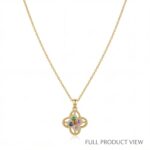 18K Gold Plated Rotatable Clover Moissanite Necklace | 925 Sterling Silver Multicolor Gemstone Pendant
