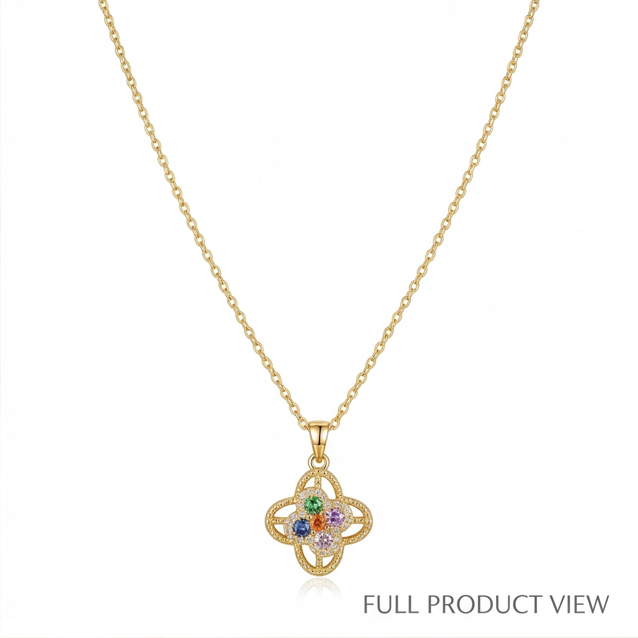 gen_b953a9295d13117994b184674c83856c_1_1_part2 18K Gold Plated Rotatable Clover Moissanite Necklace | 925 Sterling Silver Multicolor Gemstone Pendant - Image 1
