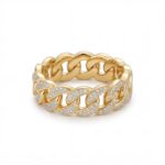 18K Gold Plated Moissanite Cuban Link Ring - Iced Out Full Pave Statement Band