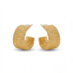 18K Gold Plated Textured Hoop Earrings - Chunky Glitter Sandblast Statement Hoops