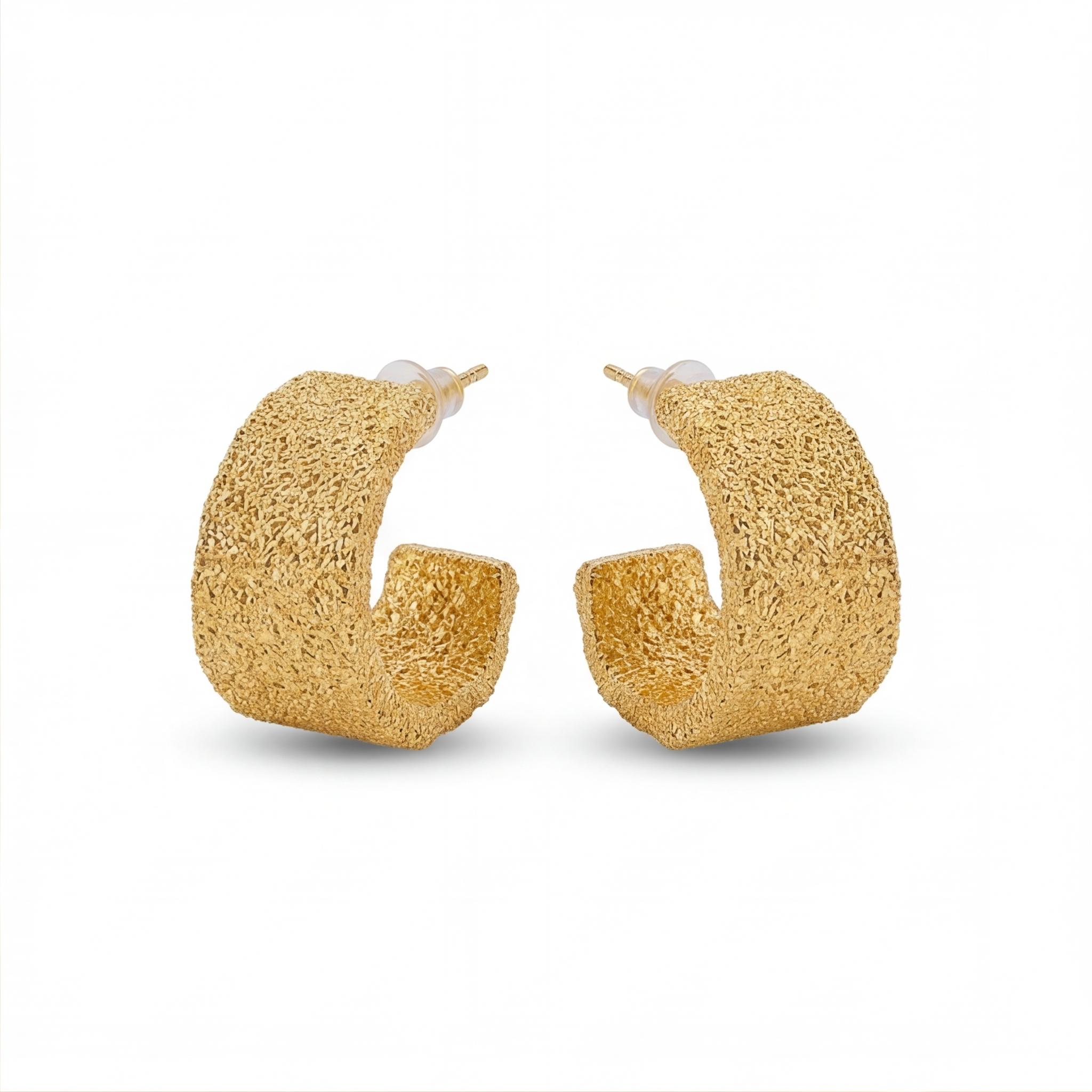 gen_dc88783f8cfb41eb3d71a542cbde3576_1_1_part2 18K Gold Plated Textured Hoop Earrings - Chunky Glitter Sandblast Statement Hoops - Image 1