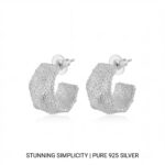 925 Sterling Silver Micro-Particle Texture Hoop Earrings - Chunky Statement C-Hoops