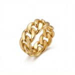 18K Gold Plated Cuban Link Ring - Chunky Curb Chain Statement Band