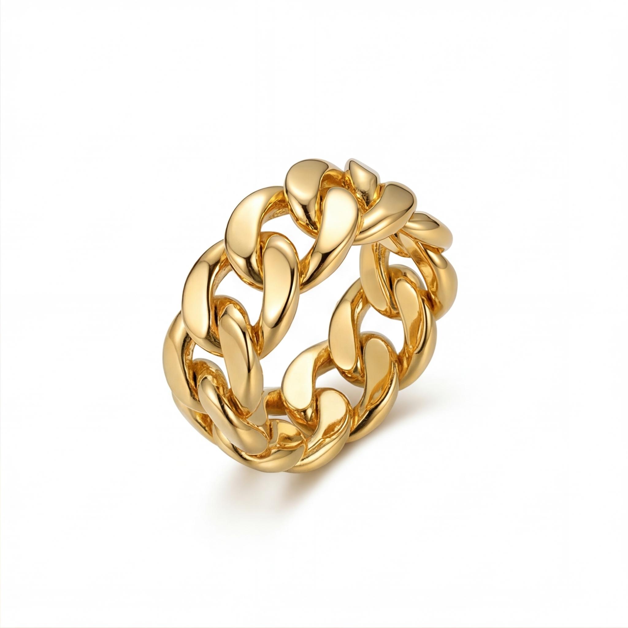 gen_used_8e0f7737de326287b562f411119d1067_1_1_part2 18K Gold Plated Cuban Link Ring - Chunky Curb Chain Statement Band - Image 1