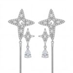 925 Sterling Silver Moissanite Star Drop Earrings - Asymmetric Tassel Statement Earrings