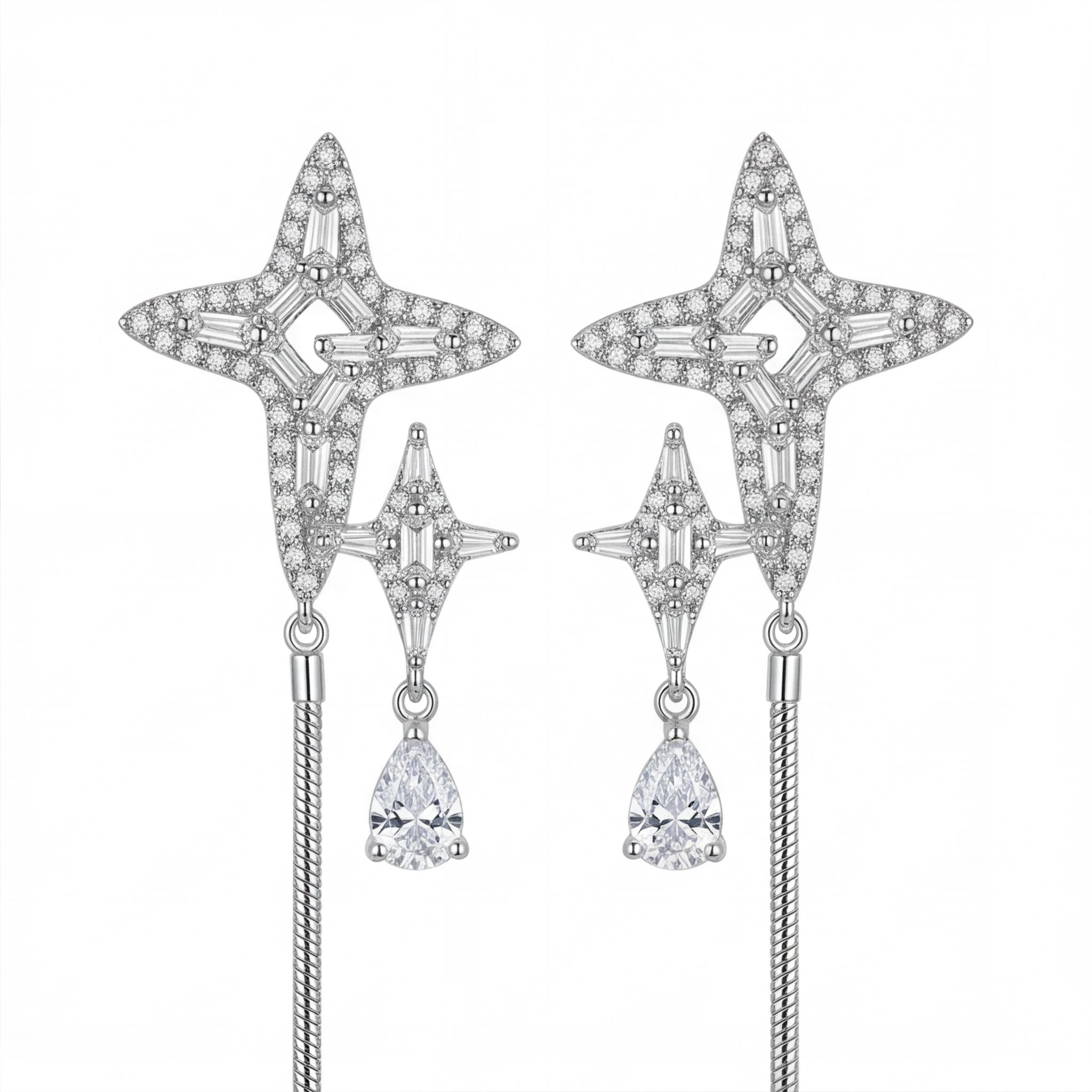 gen_used_gen_d4caae57591a08b5703207b4db05cb21_1_1_part1_1_1_part2 925 Sterling Silver Moissanite Star Drop Earrings - Asymmetric Tassel Statement Earrings - Image 1