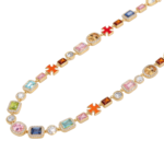 18K Gold Plated Colorful Moissanite Necklace | 925 Sterling Silver Sparkling Statement Choker | Adjustable 16-18"