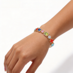 18K Gold Plated Multicolor Moissanite Tennis Bracelet | 925 Sterling Silver Cross Charm Statement Bracelet