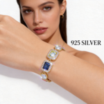 18K Gold Plated Multicolor Moissanite Tennis Bracelet | 925 Sterling Silver Cross Charm Statement Bracelet