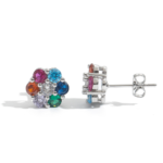 925 silver colored moissanite flower-shaped earrings, hip-hop fashion style for men and women, new colored earrings decoration.
