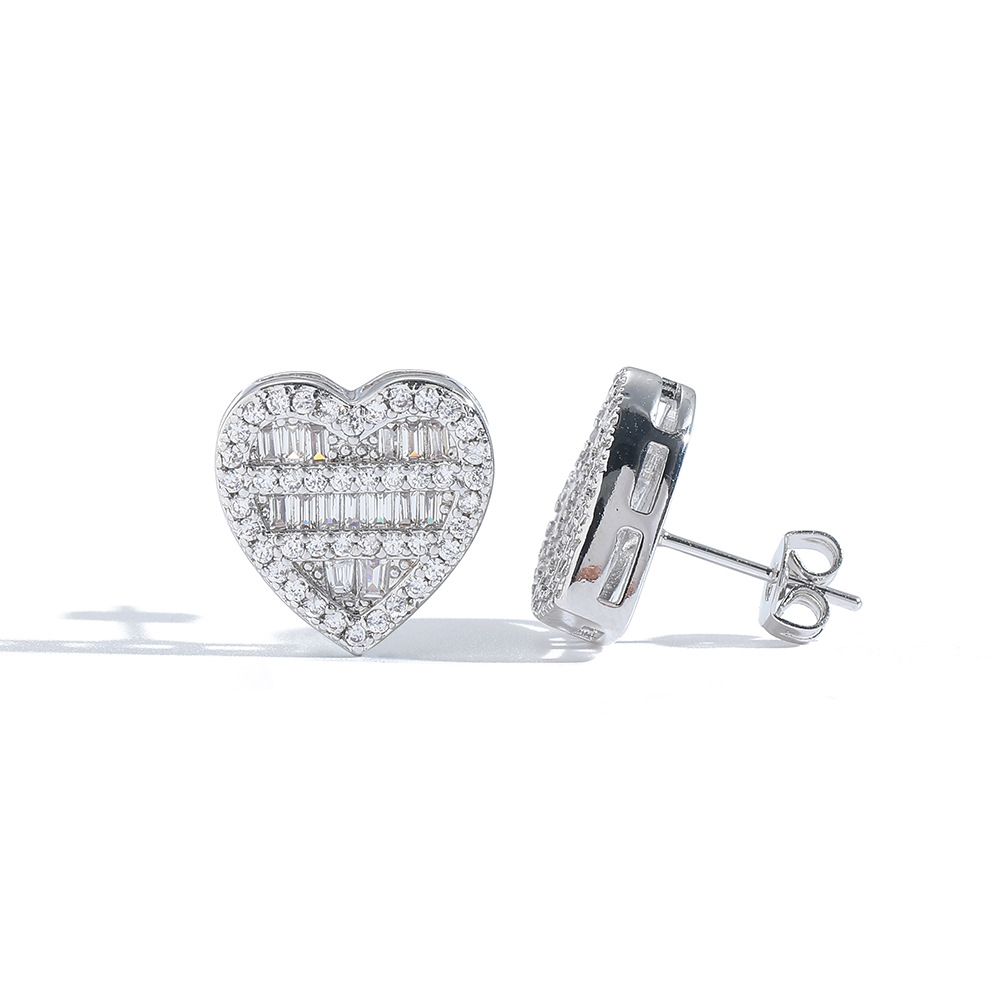 O1CN010mUPvT1EqACFbL229_!!2215781360402-0-cib 925 sterling silver inlaid moissanite new heart-shaped earrings, hip-hop five layer earrings, round square stone mixed with peach heart earrings. - Image 1
