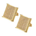 925 silver plated with 18k gold square earrings, hip-hop earrings with moissanite, fashionable and versatile, couple earrings.