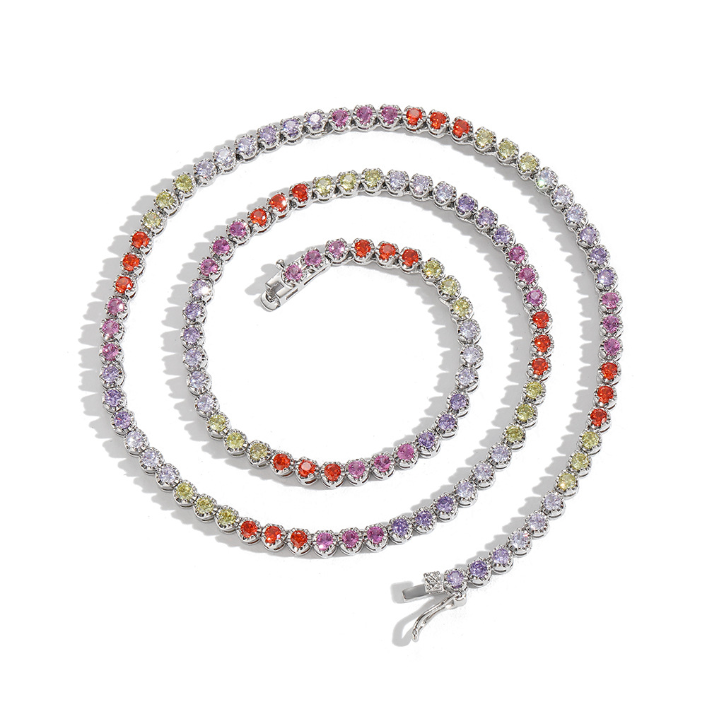 O1CN012LjaUv1EqAL2gZPXU_!!2215781360402-0-cib 2.5mm colored moissanite tennis necklace, Euro-American hip-hop style, light luxury S925 sterling silver moissanite setting, colored moissanite gear fine chain necklace - Image 1