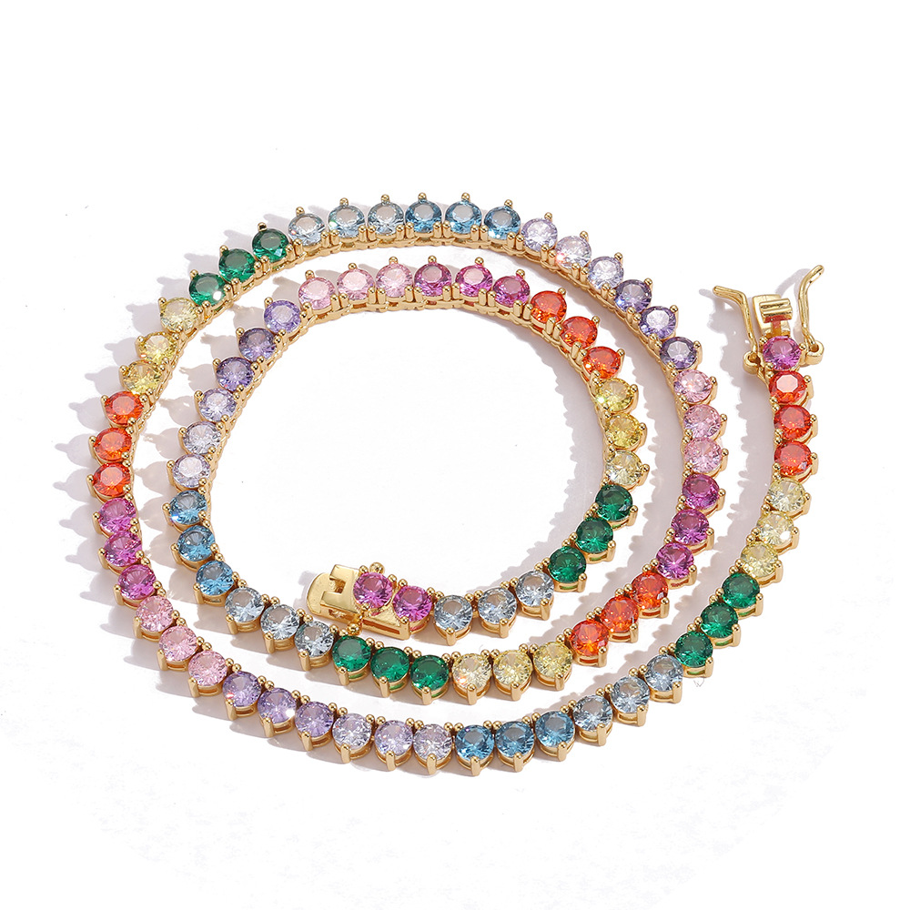 O1CN012k5Fre1EqAJ8lHYuE_!!2215781360402-0-cib 4mm3Claw-Set Colored Tennis Chain S925 Sterling Silver Micro-Set Moissanite European and American Hip-Hop Stylish Color-Block Tennis Chain - Image 1
