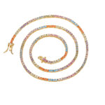 2mm Colorful Mo Stone Tennis Chain European and American Hip-Hop Jewelry Tennis Chain Couples Stacking Small Fine Chain