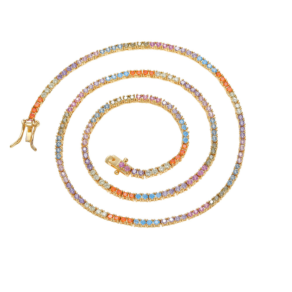 O1CN012vb5YO1EqAKrzRlJH_!!2215781360402-0-cib 2mm Colorful Mo Stone Tennis Chain European and American Hip-Hop Jewelry Tennis Chain Couples Stacking Small Fine Chain - Image 1
