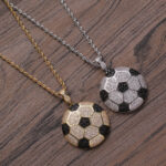 Football pendant, European and American hip-hop style jewelry, 925 sterling silver inlaid with moissanite, fashionable and personalized creative necklace, three-dimensional spherical pendant