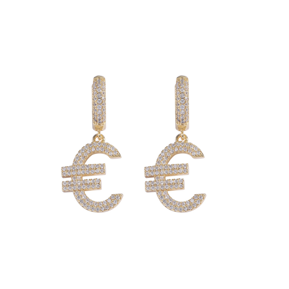 O1CN017GAchG1EqA5tlm9e2_!!2215781360402-0-cib 925 silver plated with 18k gold, inlaid with moissanite, simple euro symbol earrings, fashionable hip-hop earrings, trendy retro for men and women, letter earrings. - Image 1