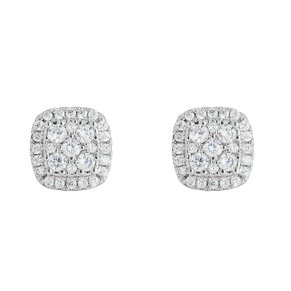 O1CN01AKOtjC1EqALgPLSpZ_!!2215781360402-0-cib 925 sterling silver moissanite square-shaped stud earrings, featuring round and square designs, exude a fashionable and high-end elegance. They are ideal gifts for daily wear, casual occasions, birthdays, and Valentine's Day anniversaries - Image 1
