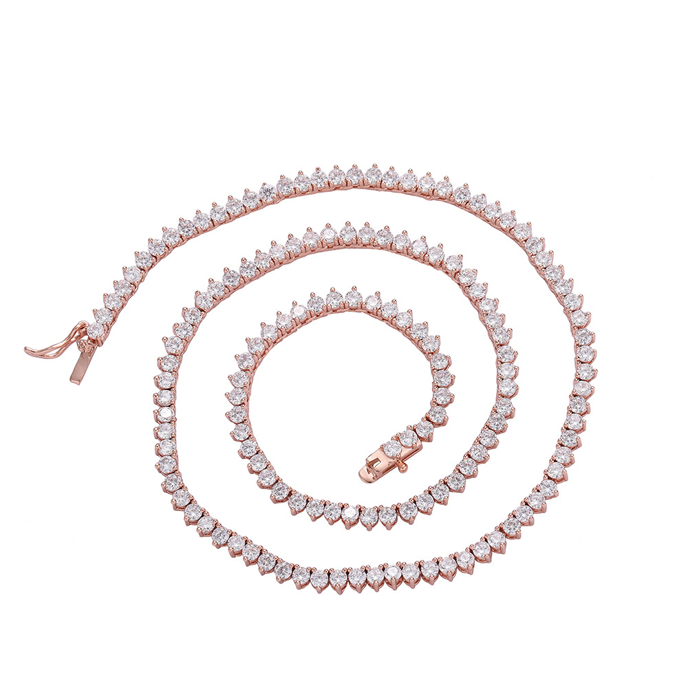 O1CN01Cc21w11EqAKLeB4aM_!!2215781360402-0-cib 3mm 3-claw tennis chain European and American hip-hop tennischain trendy high-end 3-claw rose gold tennis necklace for women - Image 1