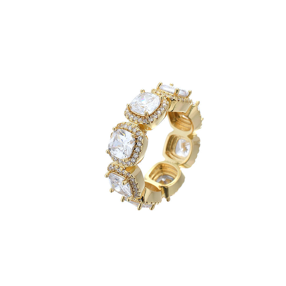 O1CN01DNvMba1EqAA6tLIvd_!!2215781360402-0-cib Ice sugar chain square diamond ring, European and American hip-hop 925 silver moissanite men's and women's popular 9mm square shaped ice sugar ring - Image 1