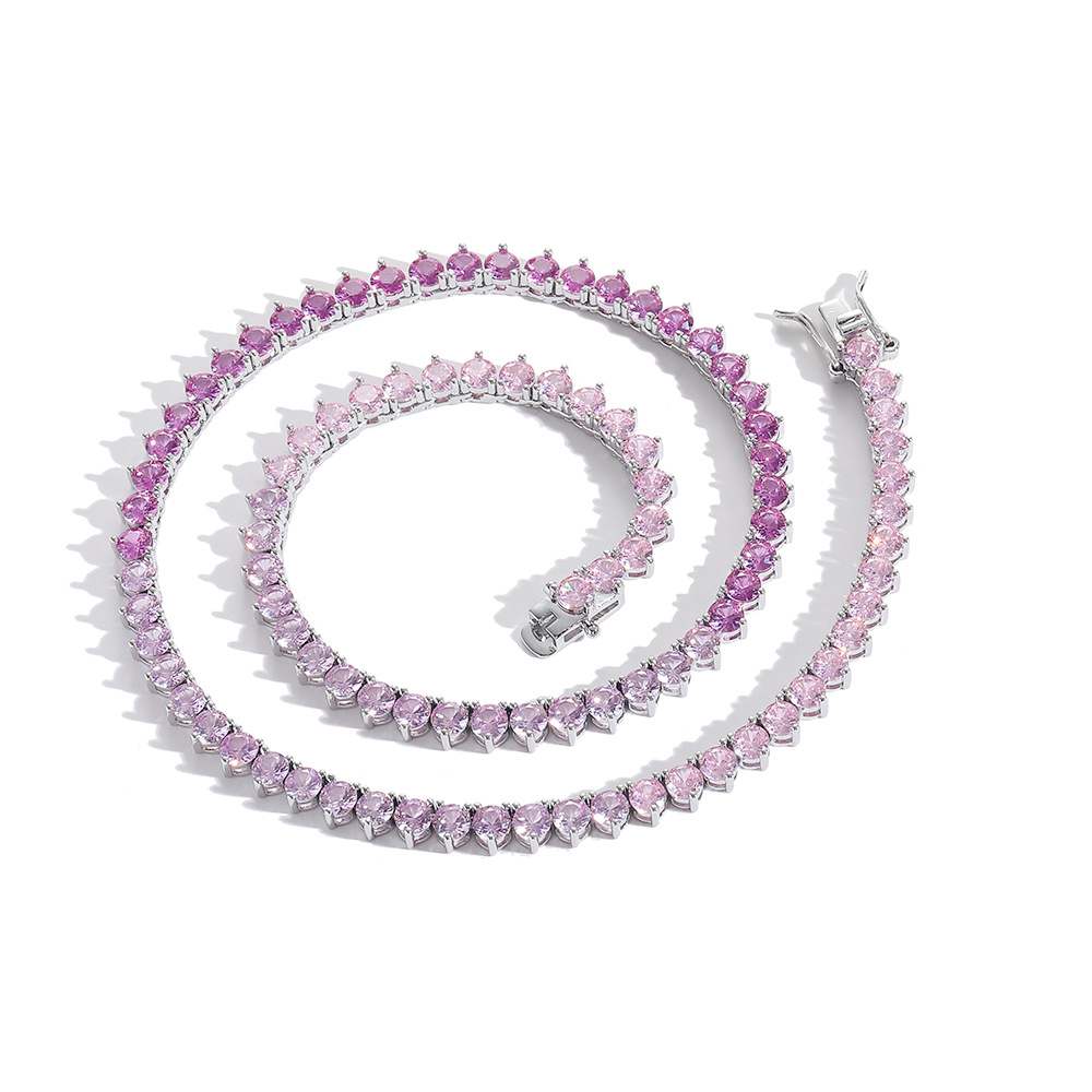 O1CN01DaPJjq1EqAKzlcNDp_!!2215781360402-0-cib 3-Claw Pink Tennis Chain Gradient Color European and American Hip-Hop Tennis Chain Trendy Layered High-End Color-Changing Necklace - Image 1