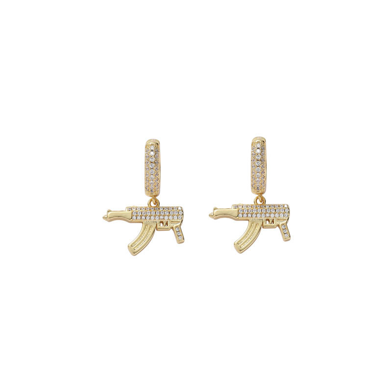 O1CN01G3jv5h1EqA5mtGtPG_!!2215781360402-0-cib 925 sterling silver moissanite pistol earrings, hip-hop style, couple personality machine gun earrings. - Image 1