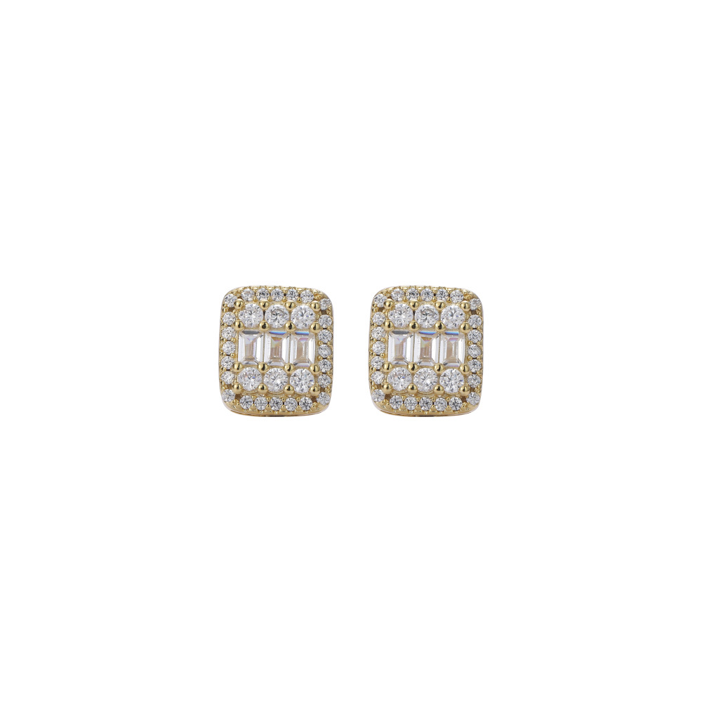 O1CN01GT19QD1EqA5stlUuI_!!2215781360402-0-cib 925 sterling silver inlaid moissanite round and square earrings, hip-hop style earrings, trendy men's and women's personalized earrings. - Image 1