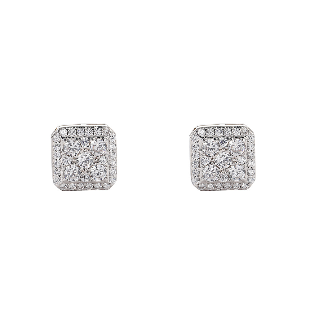 O1CN01KnqbFd1EqA5y2zr2Y_!!2215781360402-0-cib 925 silver square earrings, hip-hop micro-inlaid moissanite earrings, fashionable and sparkling earrings for both men and women. - Image 1