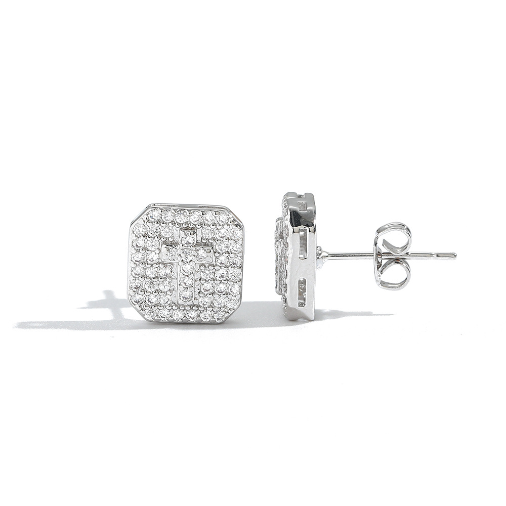 O1CN01LS9jT21EqALeYMeOK_!!2215781360402-0-cib 925 sterling silver cross moissanite earrings, hip hop style unisex earrings. - Image 1
