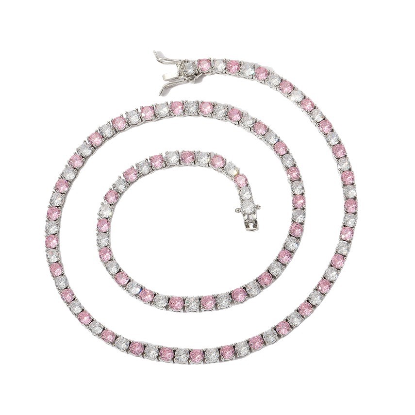 O1CN01N9k1Jq1EqAKrPvmU4_!!2215781360402-0-cib 4mm Pink-White Moissanite Tennis Chain, European and American Hip-Hop Jewelry, Rainbow Accent Diamond Colorful Tennis Chain - Image 1