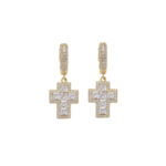 925 sterling silver inlaid moissanite cross earrings, hip-hop style, men's and women's personalized short cross earrings.