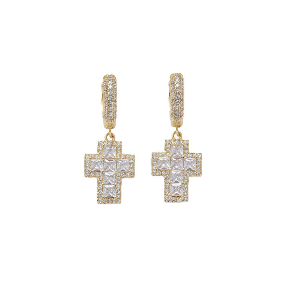 O1CN01OJTm891EqA5qdaepJ_!!2215781360402-0-cib 925 sterling silver inlaid moissanite cross earrings, hip-hop style, men's and women's personalized short cross earrings. - Image 1