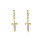 925 silver plated with 18k gold and inlaid with moissanite, sword-shaped earrings in hip-hop style for both men and women, fashionable cross-shaped earrings.