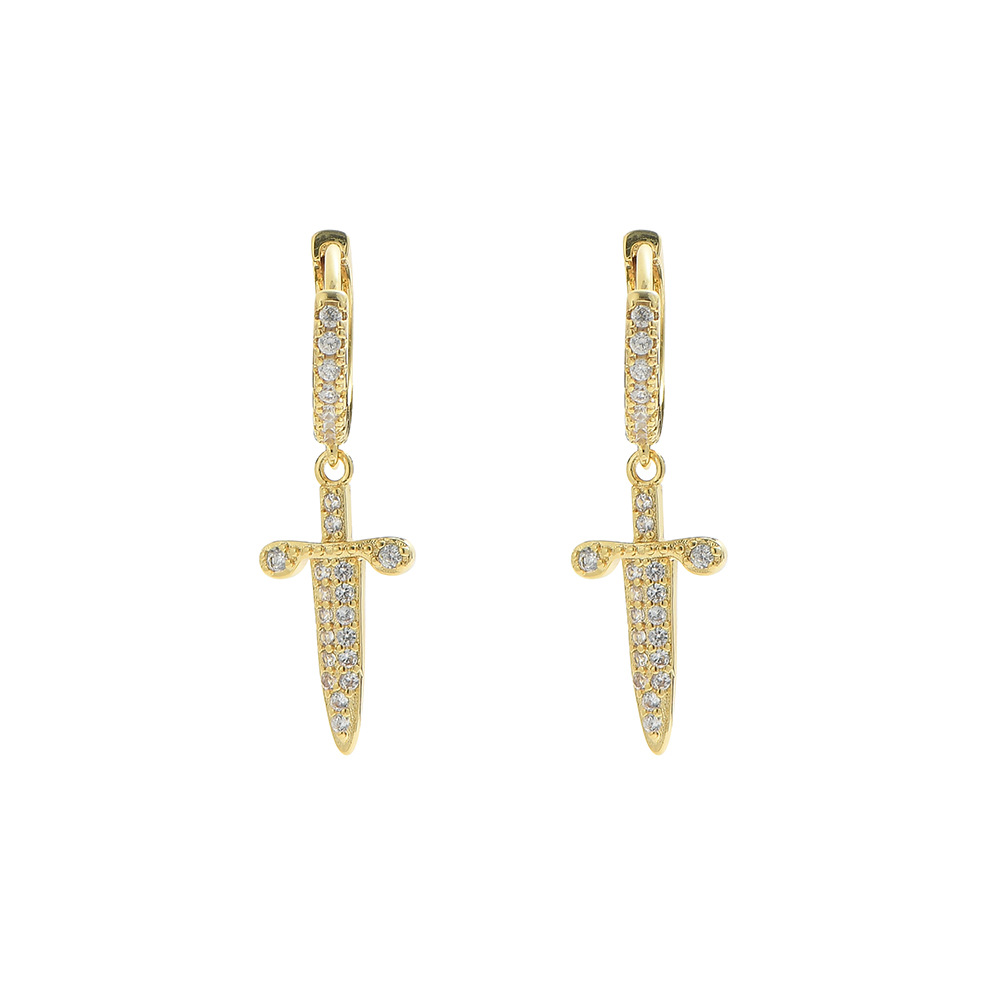 O1CN01OkgH981EqA5qXSUVM_!!2215781360402-0-cib 925 silver plated with 18k gold and inlaid with moissanite, sword-shaped earrings in hip-hop style for both men and women, fashionable cross-shaped earrings. - Image 1