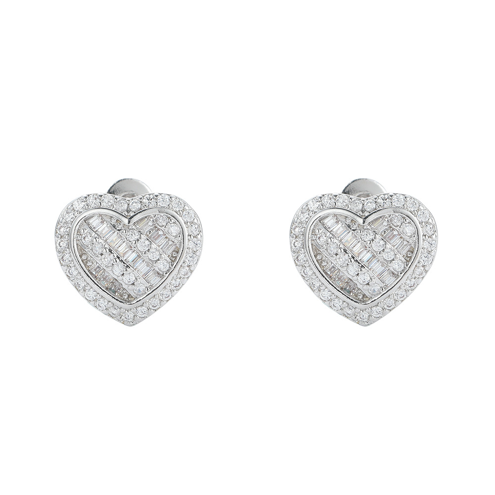 O1CN01QRGDuJ1EqACBjbvVg_!!2215781360402-0-cib 925 sterling silver inlaid moissanite peach heart earrings, hip-hop new personalized three-dimensional heart earrings. - Image 1