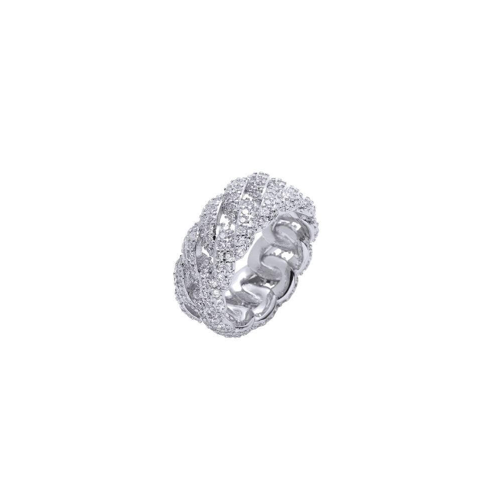 O1CN01R0qM821EqAA2eMsBK_!!2215781360402-0-cib 10mm Cuban ring European and American hip-hop 925 sterling silver inlaid with moissanite cross-border explosive classic two row moissanite Cuban chain ring - Image 1