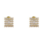 925 sterling silver inlaid round square moissanite mixed earrings, hip-hop style earrings, square minimalist earrings.